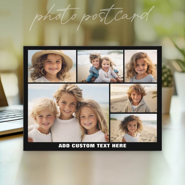 6 Foto-Collage Optionaler Text -- CAN Farbe bearbe Postkarte (Photo Postcard that You Can Customize with your favorite photos - Modern, minimal design)