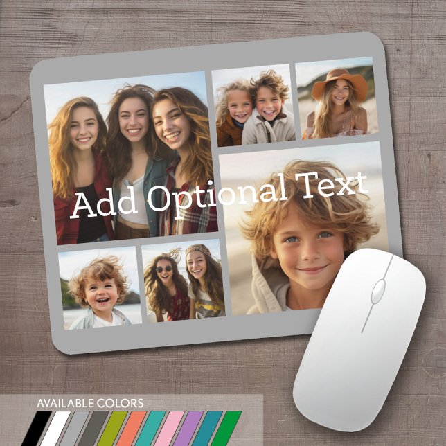 6 Foto-Collage Optionaler Text -- Farbe editierbar Mousepad (Personalized mouse pad with 6 photos. Several colors available or choose your own.)
