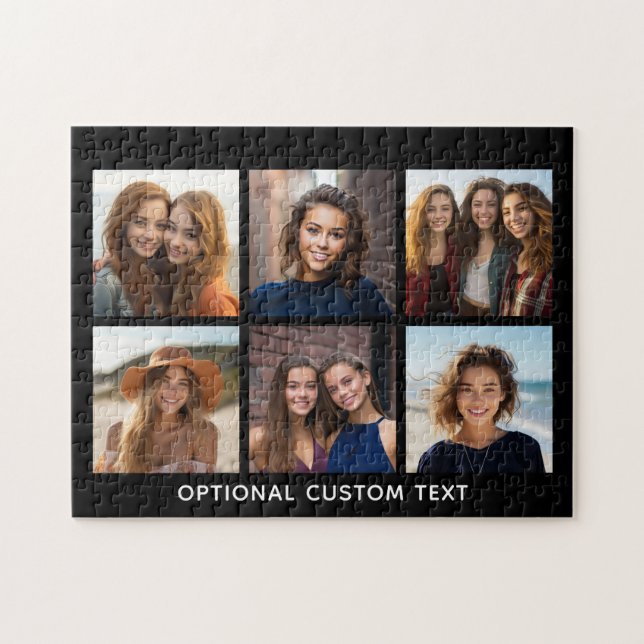6 Foto-Collage Optionaler Text -- Farbe editierbar Puzzle (Horizontal)