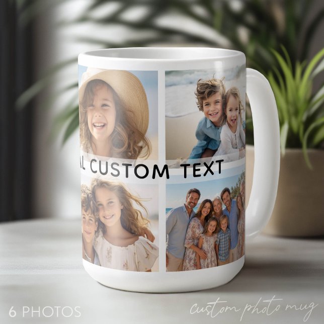 6 Foto-Collage Optionaler Text -- Modern Minimal Kaffeetasse (Custom Photo Mug - Makes a Great Gift)