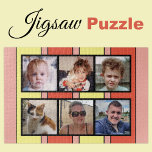6 Foto Collage orange gelbe Streifen Puzzle<br><div class="desc">Gemeinsam Erinnerungen mit unserem maßgeschneiderten 6-Foto-Puzzle! Dieses Puzzle lasse Ihnen, sechs Ihrer liebsten Fotos auf unterhaltsame, interaktive Weise zu präsentieren. Die lichtdurchflutete, glänzende Oberfläche aus hochwertigen Materialien bringt Ihre Bilder zum Leben und sorgt für eine lange Lebensdauer. Ideal für jeden Anlass, von Geburtstag bis Feiertag, kombiniert dieses Puzzle Kreativität mit...</div>