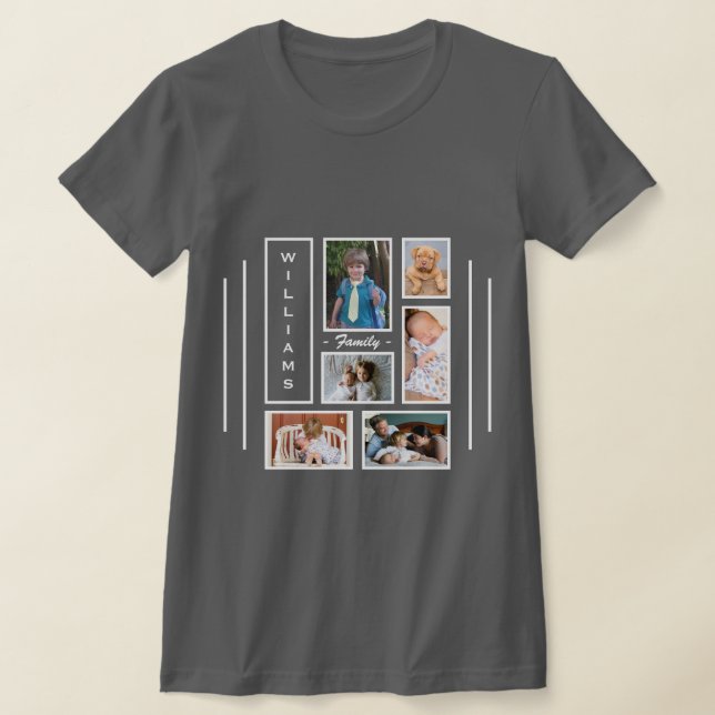 6 Foto Collage Personalisiert Grau T - Shirt (Ablage )