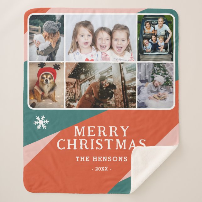 6 Foto Collage Pink Green Orange Weihnachtsfamilie Sherpadecke