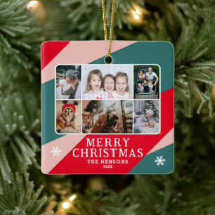 6 Foto Collage Red Green Pink Weihnachtsfamilie Keramikornament