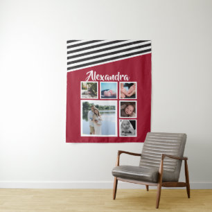 6 Foto Collage Red Strike Muster Personalisiert Wandteppich