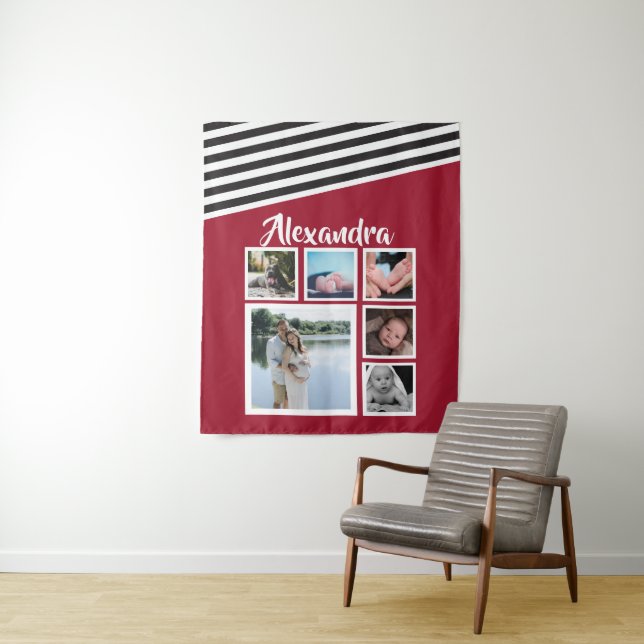 6 Foto Collage Red Strike Muster Personalisiert Wandteppich (Beispiel)