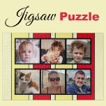 6 Foto, Collage, rote gelbe Streifen Puzzle<br><div class="desc">Gemeinsam Erinnerungen mit unserem maßgeschneiderten 6-Foto-Puzzle! Dieses Puzzle lasse Ihnen, sechs Ihrer liebsten Fotos auf unterhaltsame, interaktive Weise zu präsentieren. Die lichtdurchflutete, glänzende Oberfläche aus hochwertigen Materialien bringt Ihre Bilder zum Leben und sorgt für eine lange Lebensdauer. Ideal für jeden Anlass, von Geburtstag bis Feiertag, kombiniert dieses Puzzle Kreativität mit...</div>