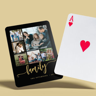 6 Foto-Collage Schwarz Gold Test Schrift Familie Spielkarten