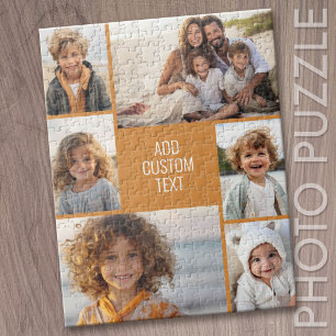6-Foto-Collage - Terrakotta-Text - weißer Text Puzzle