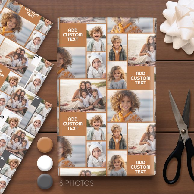 6 Foto Collage - verschiedene Farbtöne mit grobem  Geschenkpapier Set (Custom Photo Wrapping Paper - Add a Photo Collage)