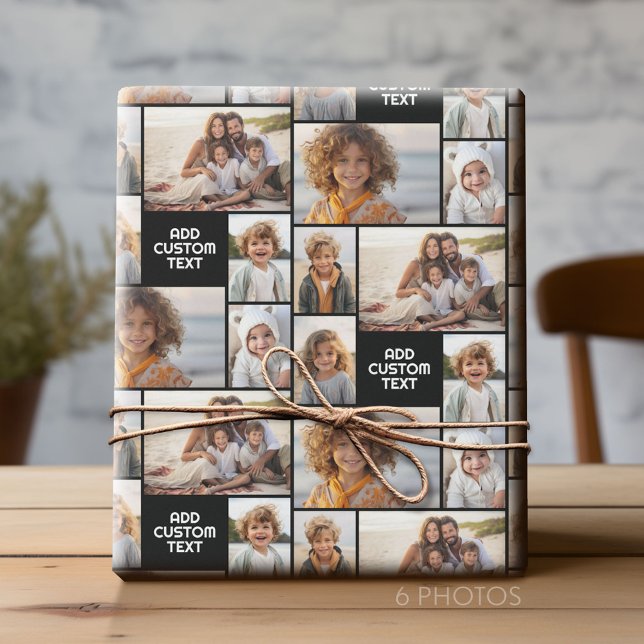 6-Foto-Collage - Vollfarben - weißer Textbaustein Geschenkpapier (Custom Photo Collage Wrapping Paper - All Occasion)