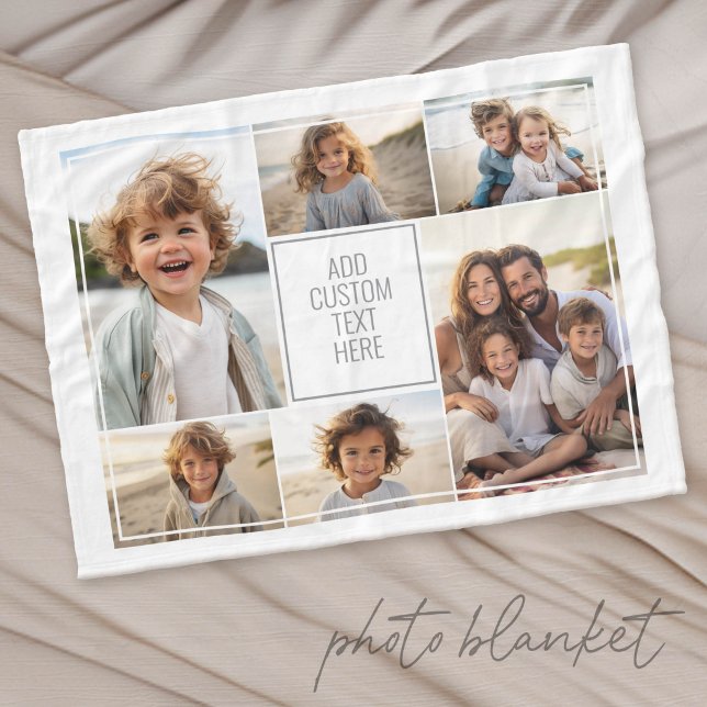 6-Foto-Collage - weißer Hintergrund - grauer Text Fleecedecke (Custom Fleece Photo Blanket)