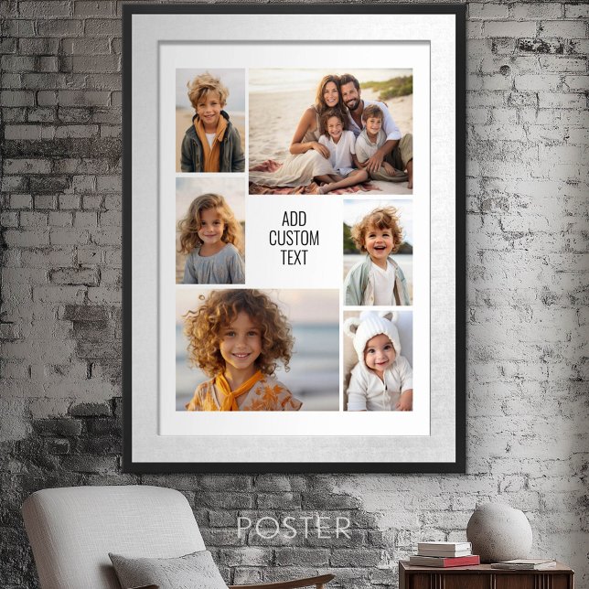 6 Foto-Collage - weißer Hintergrund - schwarzer Te Poster (Personalized Poster - Add your photos and text)