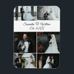 6 Foto Custom Wedding Collage mit Namen Magnet<br><div class="desc">Feiern Sie Ihren besonderen Tag mit diesem eleganten 6-Foto Hochzeitsmagneten. Personalisieren Sie es mit Ihren eigenen Fotos, den Namen des Paares und dem Hochzeitstag, um einen sinnvollen Sake oder eine durchdachte Gastgeschenk Hochzeit zu schaffen. Features: - Sechs individuell anpassbare Foto-Platzhalter - Bearbeitbarer Text für Namen und Hochzeitstermin Dieses Design macht...</div>
