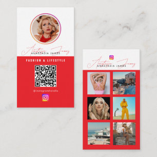 6 Foto-Feed-Grid Social Media QR Code Rot Visitenkarte