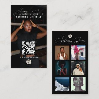 6 Foto-Feed-Raster Social Media QR-Code Schwarz Visitenkarte