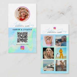 6 Foto Fütterte Grid Social Media Blue Holographic Visitenkarte