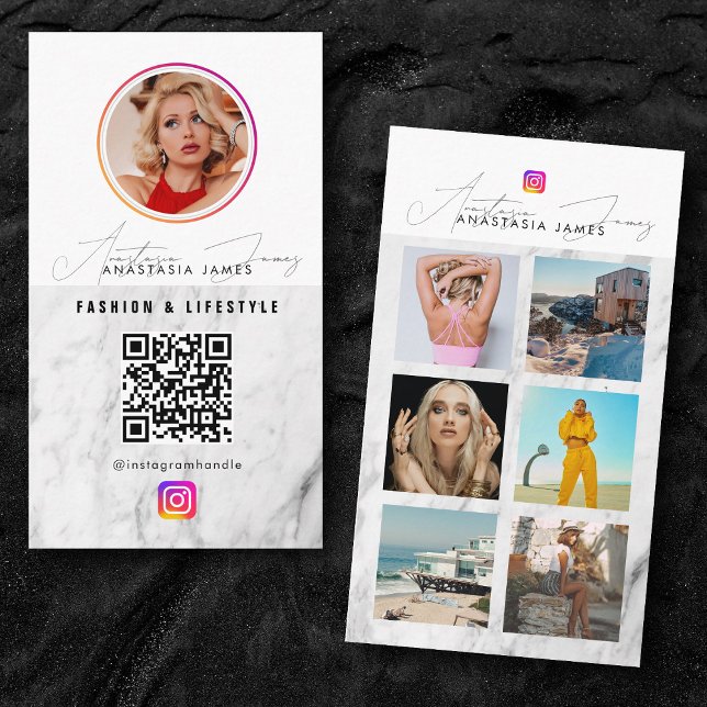 6 Foto Füttre Grid Social Media QR Code-Marble Visitenkarte (6 Photo Feed Grid Social Media QR Code Marble Business Card)