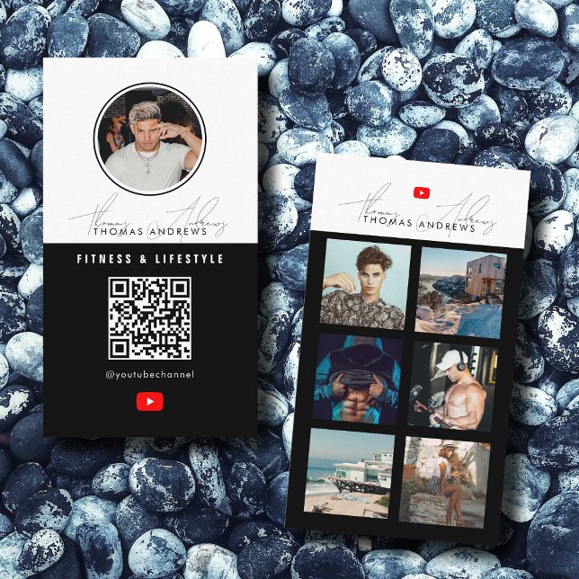 6 Foto Gefüttert Vlogger Channel QR Code Male Visitenkarte (6 Photo Feed Grid Vlogger Channel QR Code Male Business Card)