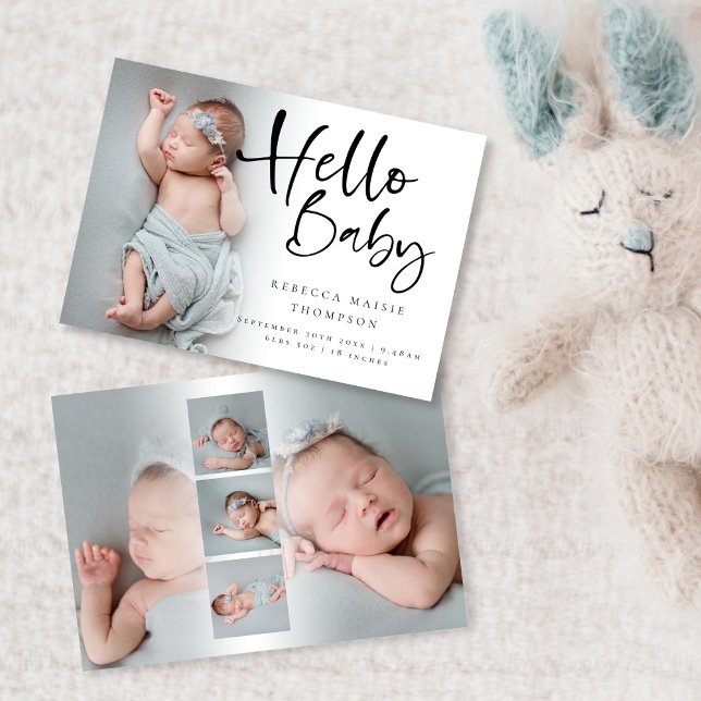 6 Foto Girl Boy Script Hello Baby Birth Ankündigung (Von Creator hochgeladen)