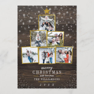 6 Foto Gold Weihnachtsbaum  Rustikales Holz und Sc Einladung