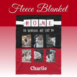 6 Foto Kollage Tier Liebhaber schwarz rot Fleecedecke