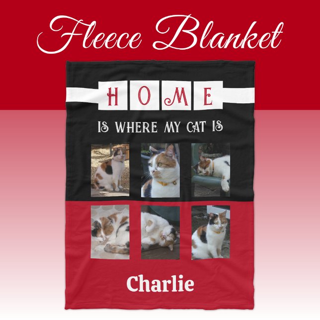 6 Foto Kollage Tier Liebhaber schwarz rot Fleecedecke (Von Creator hochgeladen)