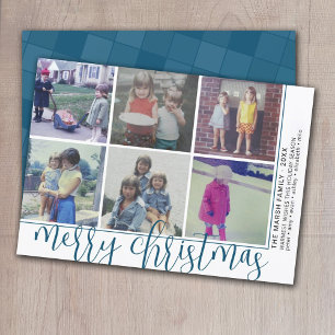 6 Foto Offset - Script Frohe Weihnachten - Blau