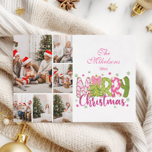 6 Foto Pink Grüner Schleifenbaum Frohe Weihnachten