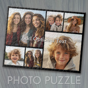 6-Foto-Raster mit weißem Text -- Schwarz Puzzle