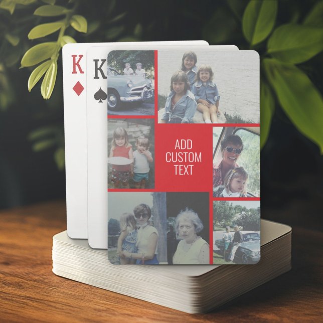6 Foto - roter Hintergrund - weißer Text Spielkarten (Custom Poker Playing Cards)