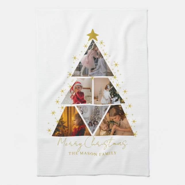6 Foto-Tannenform-Weihnachtskarte Geschirrtuch (Vertikal)