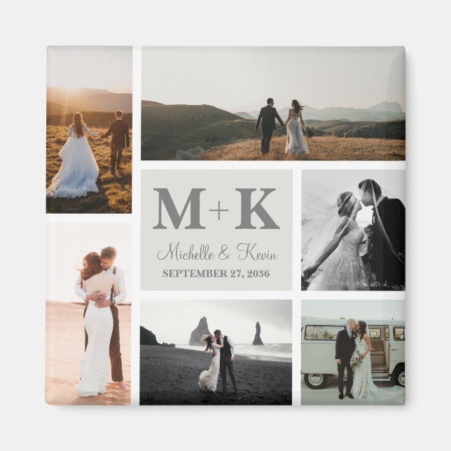6 Foto Wedding Collage Newlyweds Keepake Magnet (Vorne)