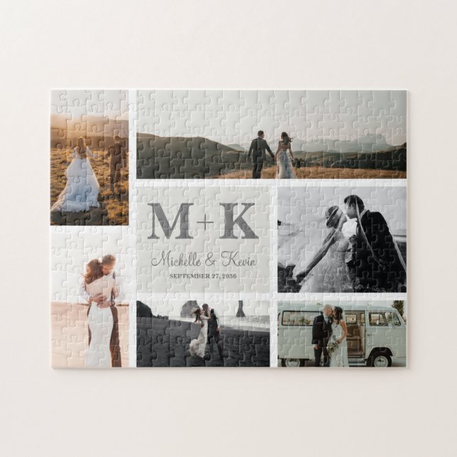6 Foto Wedding Collage Newlyweds Keepake Puzzle (Horizontal)