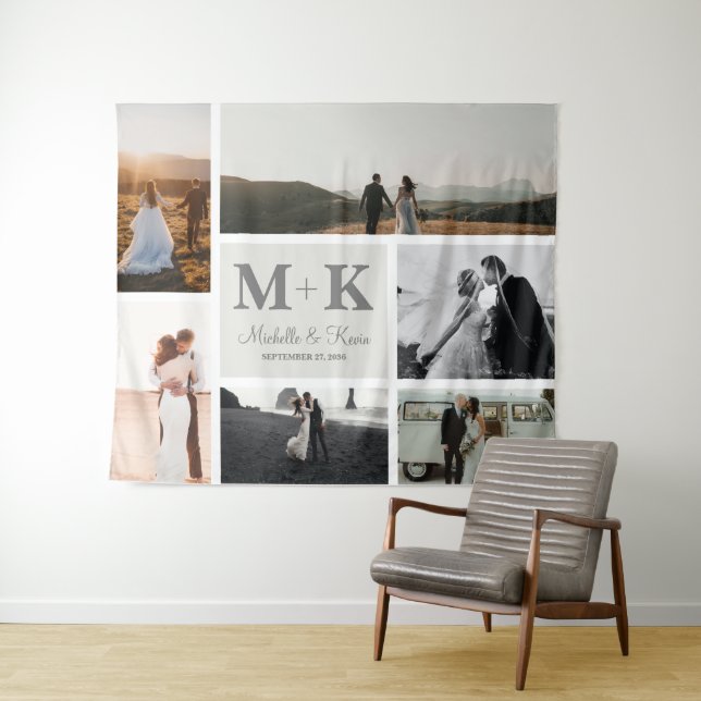 6 Foto Wedding Collage Newlyweds Wandteppich (Beispiel (Horizontal))