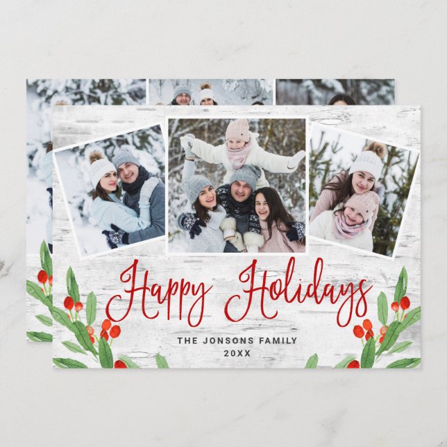 6 FOTO Weihnachten Rustikale Birch Bark Gruß (Vorne/Hinten)