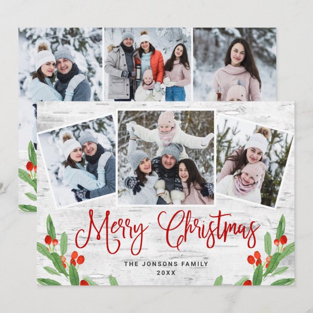 6 FOTO Weihnachten Rustikale Birch Bark Gruß (Vorne/Hinten)