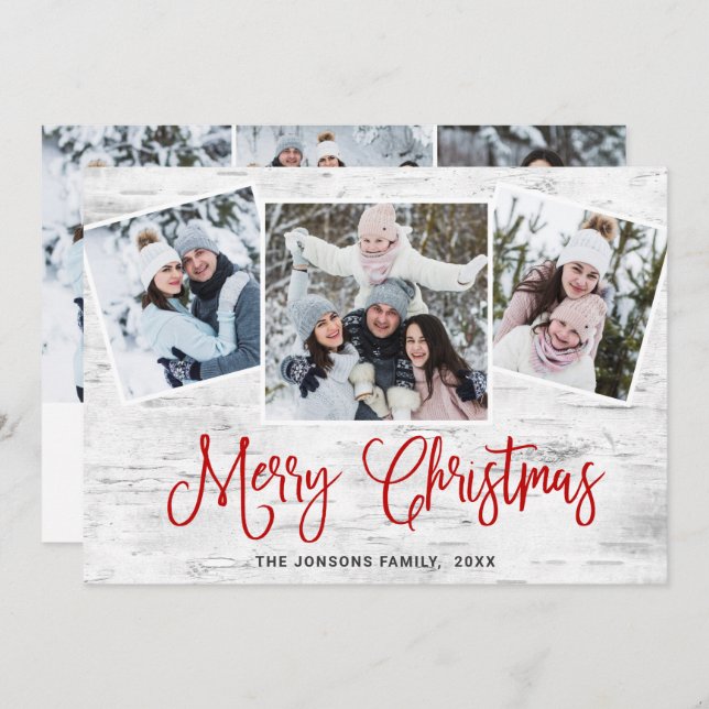 6 FOTO Weihnachten Rustikale Birch Bark Gruß (Vorne/Hinten)