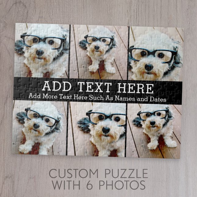 6 FotoCollage 2 Zeilen Text — CAN Schwarz bearbeit Puzzle (6 Photo Personalized Jigsaw Puzzle)