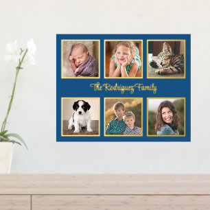 6 FotoCollage Benutzerdefinierter Text Blau Gold Foliendrucke