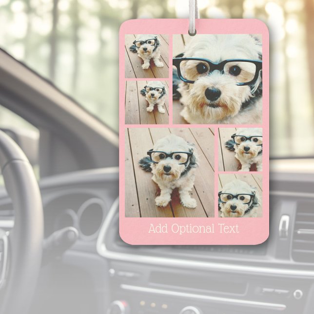 6 FotoCollage - Funkes Hexagon-Muster pink Autolufterfrischer (Custom Air Freshener with Photo Collage)