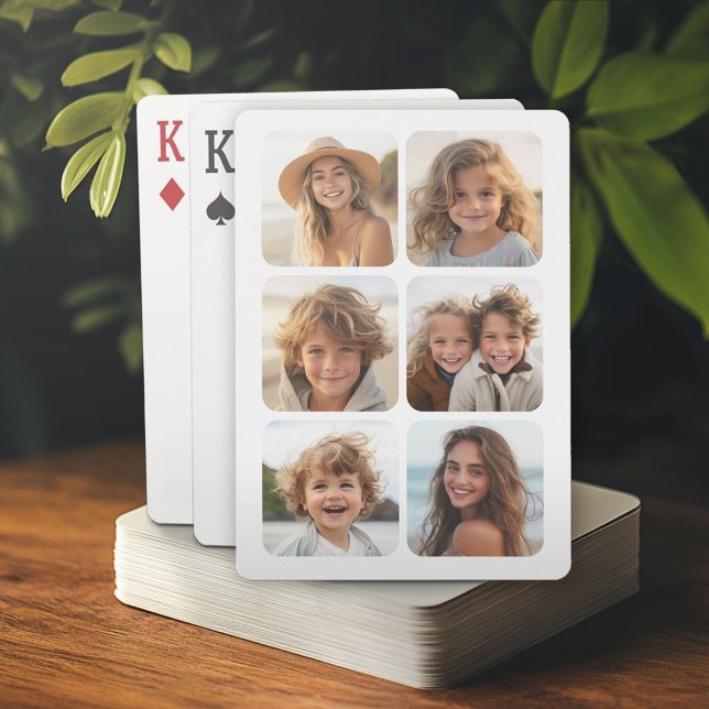 6 FotoCollage in weiß - abgerundete Ecken Spielkarten (Personalized playing cards)