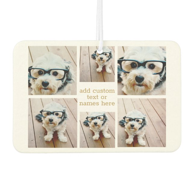 6 FotoCollage Minimalistisch - Gold und Weiß Autolufterfrischer (Vorderseite)