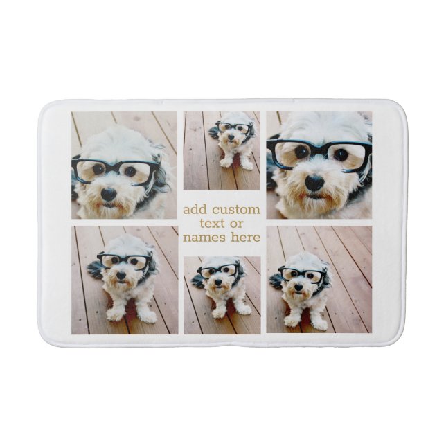 6 FotoCollage Minimalistisch - Gold und Weißgitter Badematte (Vorderseite)