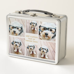 6 FotoCollage Minimalistisch - Gold und Weißgitter Metall Brotdose