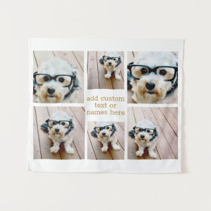 6 FotoCollage Minimalistisch - Gold und Weißgitter Wandteppich