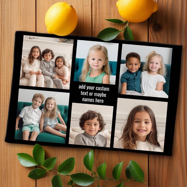 6 FotoCollage Minimalistisch - mit weißem Text Geschirrtuch (Custom Kitchen Towel with Photo Collage)