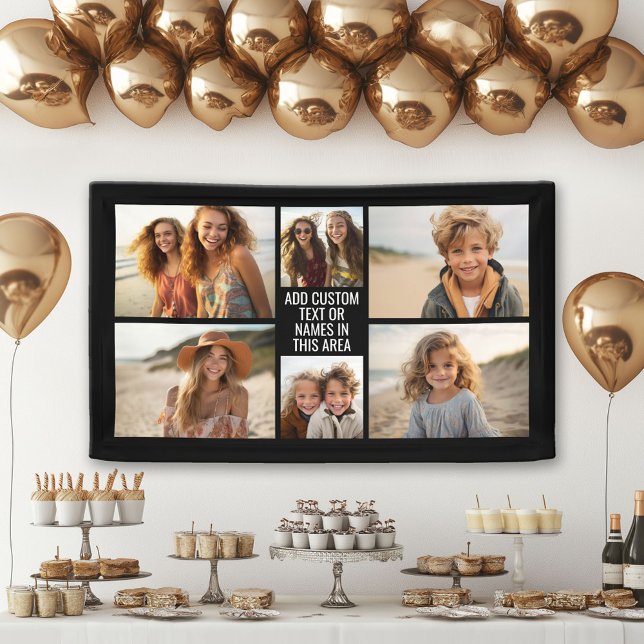 6 FotoCollage Minimalistisch - Schwarz mit Weiß Banner (Custom Party Banner)