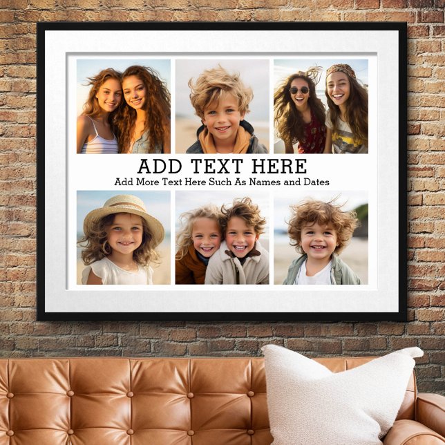6 FotoCollage mit 2 Zeilen einfachen Textes Poster (Custom Photo Collage Poster)