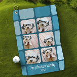 6 FotoCollage mit Blues mit weißem Namen Golfhandtuch<br><div class="desc">Ein Golfhandtuch mit einer individuellen Collage aus Foto ist ein einzigartiges und personalisiertes Accessoire, das Praxisnähe mit gefühlvoller Note auf dem Platz verbindet. Es reinigt effektiv Clubs, Bälle und Hände und bietet gleichzeitig eine lebendige und hochwertige Druckvorlage von hochkarätigen Erinnerungen - Familienmomente, landschaftliche Golfplätze oder Lieblingsturnierfotos. Die individuelle Collage fügt...</div>